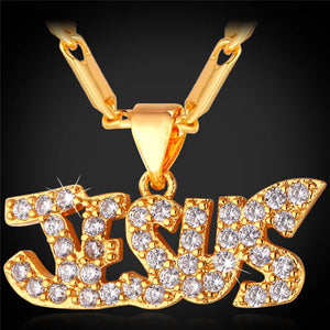 Crystal Necklace Letter Jesus Gold/Silver Pendant