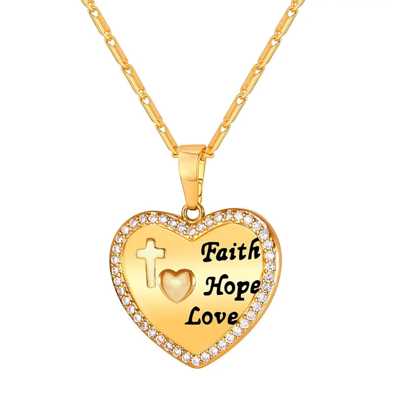CZ Cross&Heart Pendants Necklace Gold/Silver Charm Jewelry