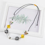 Kpop Rope Necklace for Men Dice Skull Pearl Yellow Smiley Face Butterfly