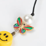 Kpop Rope Necklace for Men Dice Skull Pearl Yellow Smiley Face Butterfly