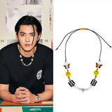 Kpop Rope Necklace for Men Dice Skull Pearl Yellow Smiley Face Butterfly