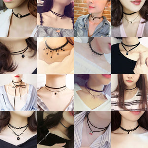 Kpop Goth Flannel Lace Choker Pearl Chains Necklace