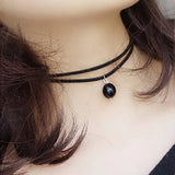 Kpop Goth Flannel Lace Choker Pearl Chains Necklace