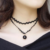 Kpop Goth Flannel Lace Choker Pearl Chains Necklace