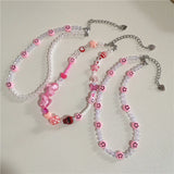 Vintage Pink Acrylic Resin Fruit Smiley Heart Pearl Beaded Choker