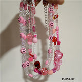 Vintage Pink Acrylic Resin Fruit Smiley Heart Pearl Beaded Choker