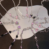 Kpop Goth Pink Purple Heart Cross Star Pendant Necklace