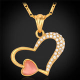 Vintage Opal Heart Pendant Necklace with Rhinestone Charms