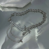 Kpop Irregular Star Chain Necklace Y2K Crystal Beads Tassel Heart Choker
