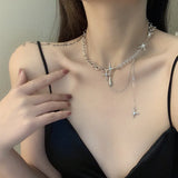 Kpop Irregular Star Chain Necklace Y2K Crystal Beads Tassel Heart Choker
