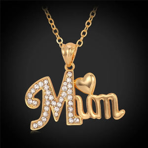 Love Mum Pendant Charms Gold/Silver Necklace Rhinestone Women Jewelry