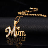 Love Mum Pendant Charms Gold/Silver Necklace Rhinestone Women Jewelry