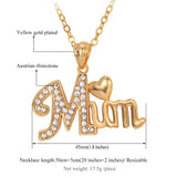 Love Mum Pendant Charms Gold/Silver Necklace Rhinestone Women Jewelry