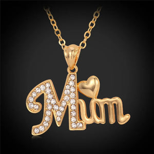 Love Mum Pendant Charms Gold/Silver Necklace Rhinestone Women Jewelry