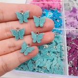 Kpop Multicolor Resin Butterfly Silver Alloy Charm Necklace Pendant DIY Crafts