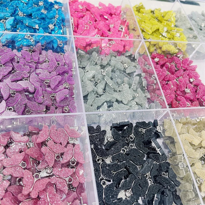 Kpop Multicolor Resin Butterfly Silver Alloy Charm Necklace Pendant DIY Crafts