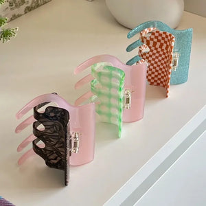Kpop Pink Green Acrylic Hair Claws Women Hair Clip