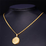Round Coin Necklace Women Pendant Necklace Collana Con Chain Hip-hop Jewelry