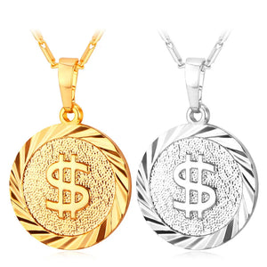 Round Coin Necklace Women Pendant Necklace Collana Con Chain Hip-hop Jewelry
