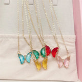 Colorful Crystal Butterfly Pendant Necklace for Women's Cocktail Party
