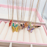Colorful Crystal Butterfly Pendant Necklace for Women's Cocktail Party