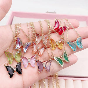 Colorful Crystal Butterfly Pendant Necklace for Women's Cocktail Party
