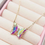 Colorful Crystal Butterfly Pendant Necklace for Women's Cocktail Party