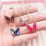 Colorful Crystal Butterfly Pendant Necklace for Women's Cocktail Party