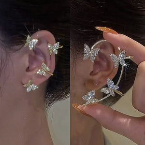 Kpop Zircon Butterfly Earcuff For Women Ear Clip Earrings