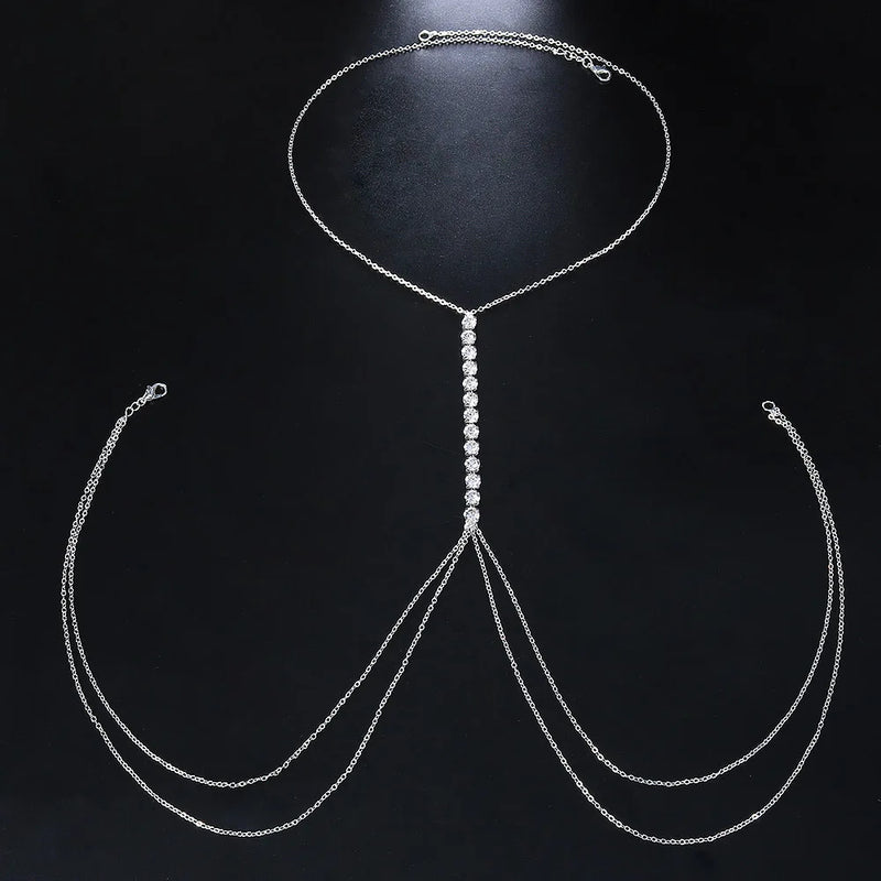 Kpop Rhinestone Multilayer Body Chain Stainless Steel Jewelry For Women