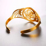 Stainless Steel Hollow Rose Flower Bangle Bracelet For Women Jewelry