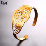 Stainless Steel Hollow Rose Flower Bangle Bracelet For Women Jewelry