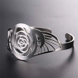 Stainless Steel Hollow Rose Flower Bangle Bracelet For Women Jewelry