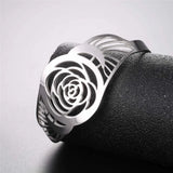 Stainless Steel Hollow Rose Flower Bangle Bracelet For Women Jewelry