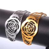 Stainless Steel Hollow Rose Flower Bangle Bracelet For Women Jewelry