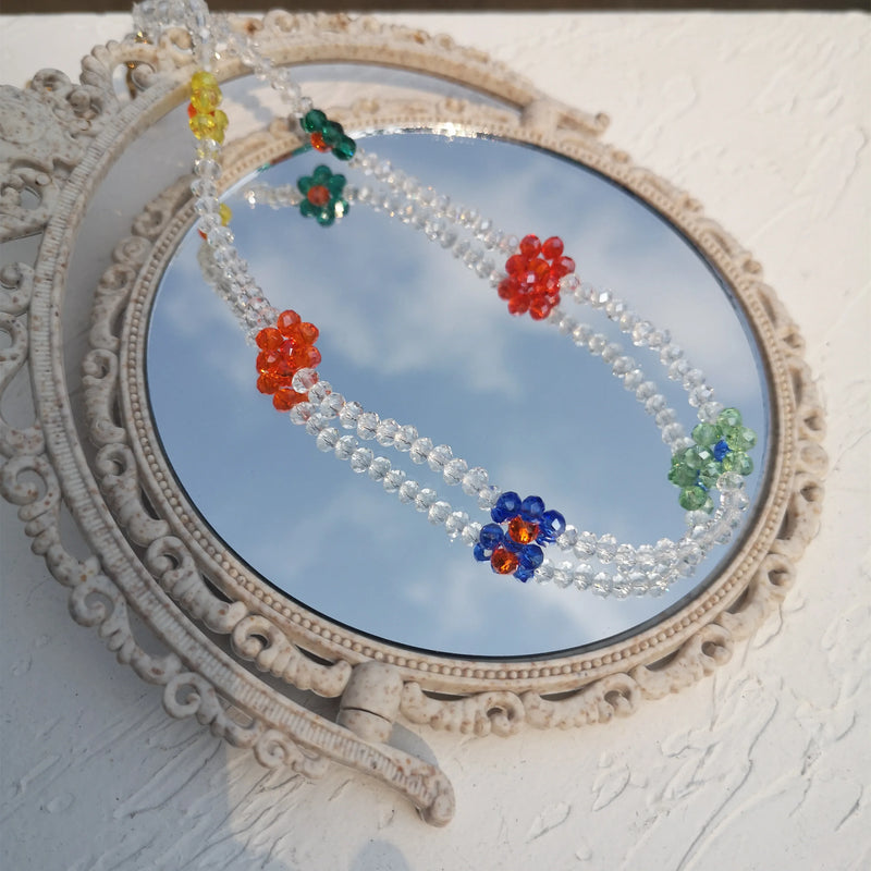 Kpop Sweet Pearl Flower Beaded Chain Clavicle Choker Necklace
