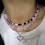 90s Y2k Pink Heart Choker Necklace for Women