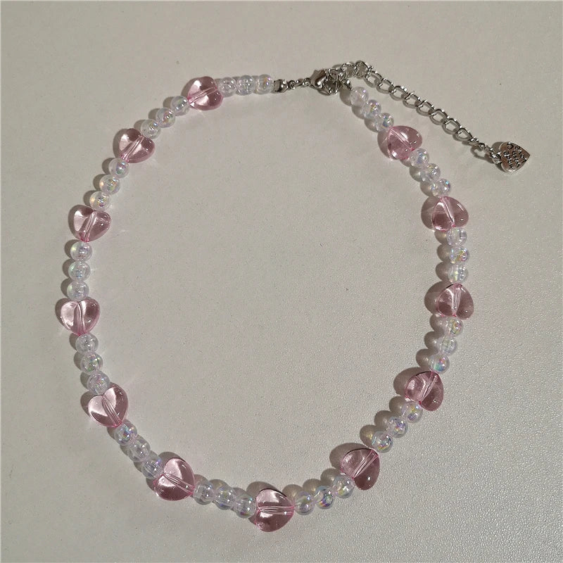 90s Y2k Pink Heart Choker Necklace for Women