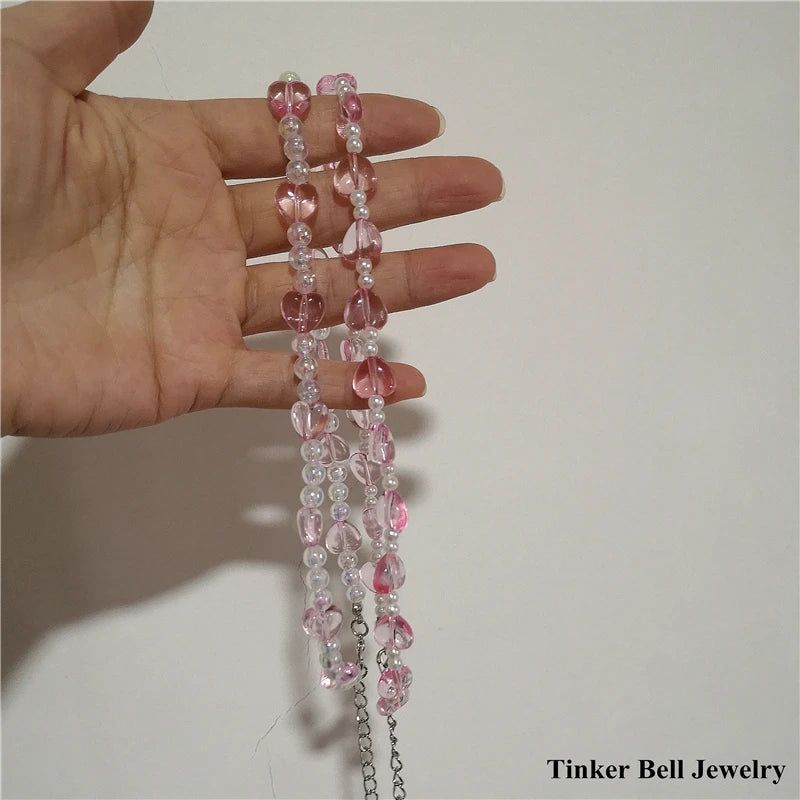 90s Y2k Pink Heart Choker Necklace for Women