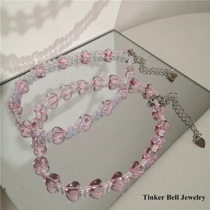 90s Y2k Pink Heart Choker Necklace for Women