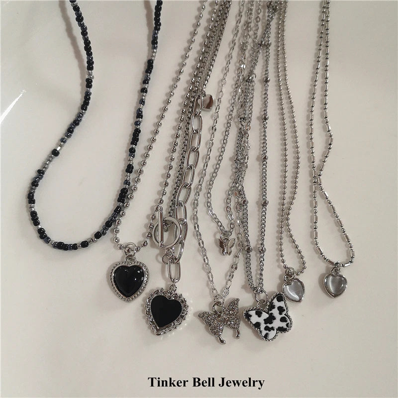 Vintage Goth Butterfly Heart Necklace Y2K Harajuku Jewelry