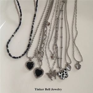 Vintage Goth Butterfly Heart Necklace Y2K Harajuku Jewelry