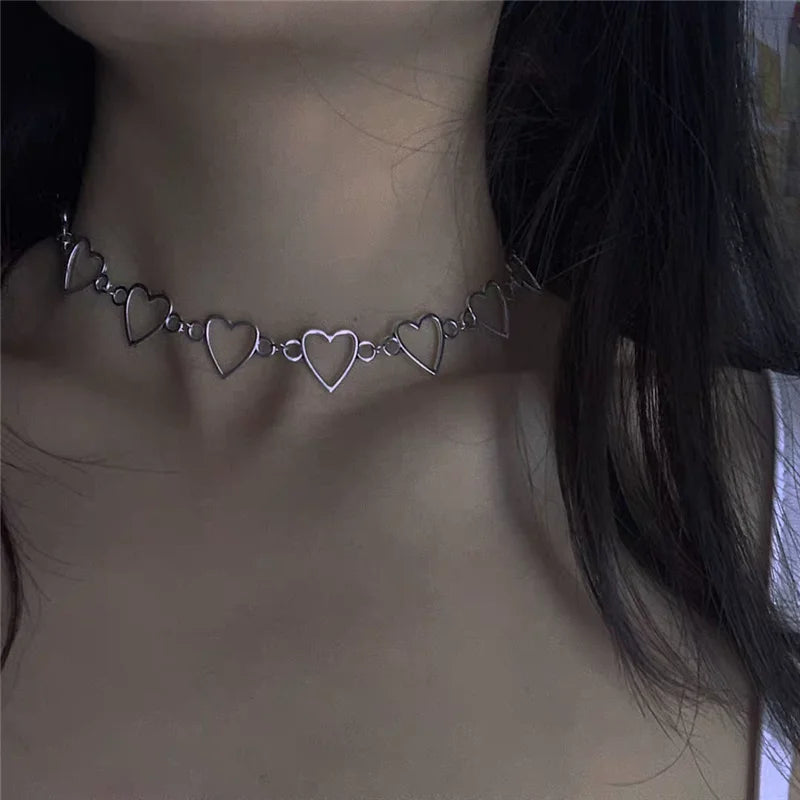 Vintage Heart Chains Choker Necklace for Women Egirl Cosplay Jewelry