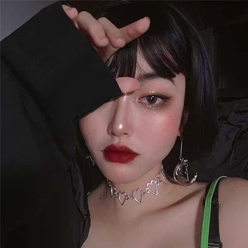 Vintage Heart Chains Choker Necklace for Women Egirl Cosplay Jewelry