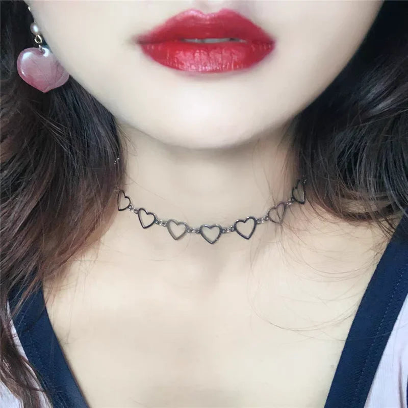 Vintage Heart Chains Choker Necklace for Women Egirl Cosplay Jewelry