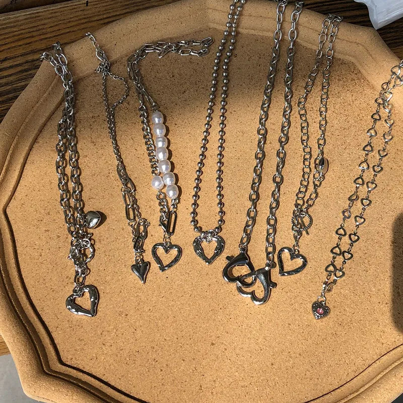 Kpop Heart Pendant Choker Clavicle Chain Necklace Women Jewelry