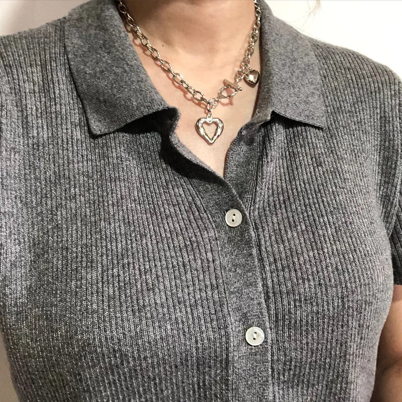 Kpop Heart Pendant Choker Clavicle Chain Necklace Women Jewelry