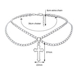 Kpop Women Neck Chain Cross Choker Necklaces Double Layer Pendant
