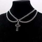 Kpop Women Neck Chain Cross Choker Necklaces Double Layer Pendant