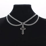 Kpop Women Neck Chain Cross Choker Necklaces Double Layer Pendant